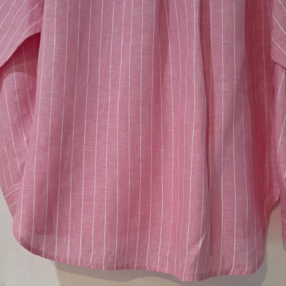 Women's J. McLaughlin Britt Linen Pink With White Pin Stripes Blouse, Size L - Picture 10 of 13